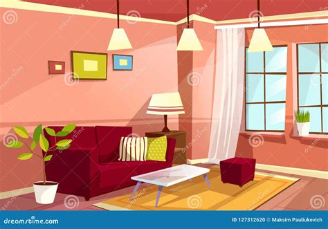 Cartoon Living Room Apartment Interior Stock Illustration - Illustration of decoration, domestic ...