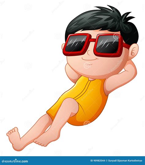 Cartoon Boy Relaxing Wearing Sunglasses Stock Vector - Illustration of male, beach: 90982044