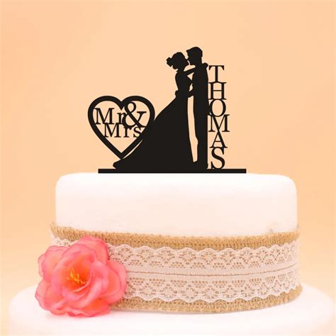 Custom wedding Bride holding and Grooms cake topper last name Personalized Wedding Cake Topper ...