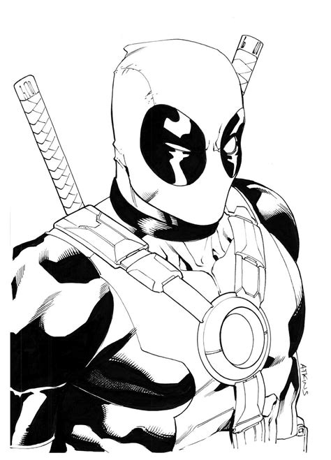 deadpool black and white drawing - Clip Art Library