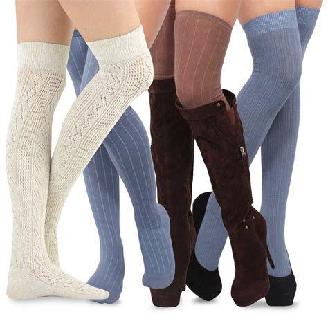 Teehee Women's Extra Long Fashion Thigh High Socks Over the Knee High ...