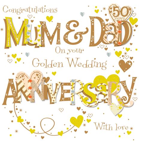 Mum & Dad Golden 50th Wedding Anniversary Greeting Card | Cards