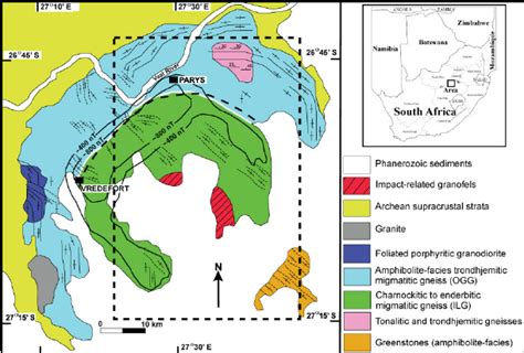 Geology map of the Vredefort impact area (after | Download Scientific Diagram