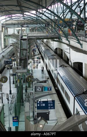 eurostar train at lille europe station nord pas de calais northern france station platform ...