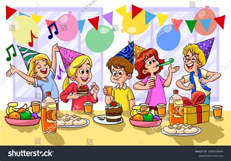 Cartoon Kids Party Poster Big Table Stock Vector (Royalty Free) 2065554944 | Shutterstock