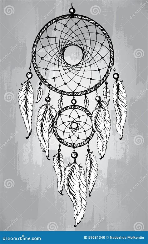 Dream Catcher with Feathers, in Line Art Style. Stock Vector - Illustration of abstract, native ...