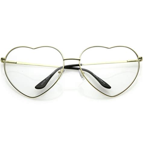 sunglass.la - Oversize Metal Heart Shaped Eye Glasses With Clear Lens 71mm (Gold / Clear ...