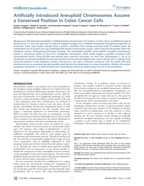 (PDF) Artificially Introduced Aneuploid Chromosomes Assume a Conserved Position in Colon Cancer ...