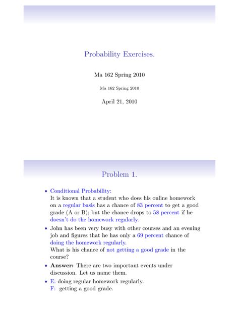 Probability Exercises. | Summaries Probability and Statistics | Docsity