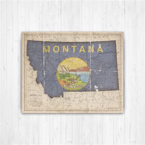 Montana Montana State Map Montana Flag Vintage Flag | Etsy