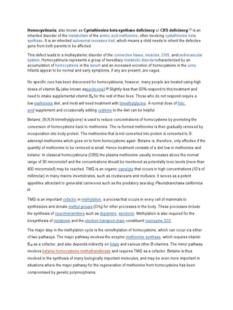 Homocystinuria | PDF | Biochemistry | Chemistry