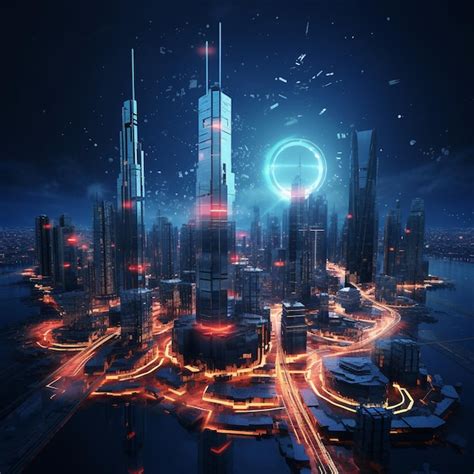 Premium AI Image | Stunning Google Earth Image of a Futuristic City with Skyscrapers