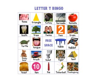 Letter T Bingo by That Crazy-Haired Teacher | Teachers Pay Teachers