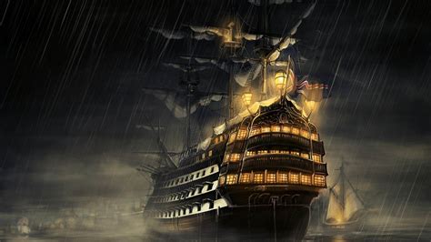 Galleon ship illustration, sailing ship, sea, night, rain HD wallpaper ...