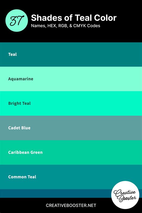 37+ Shades of Teal Color (Names, HEX, RGB, & CMYK Codes) – CreativeBooster