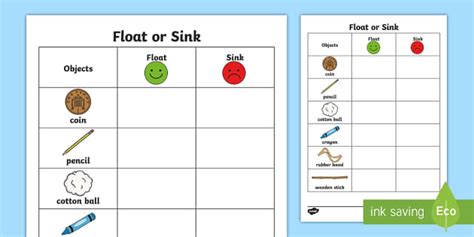 Float or Sink Science Experiment Worksheet | Twinkl - Twinkl