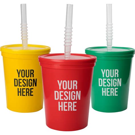 Promo Plastic Stadium Cups with Lid and Straw (16 Oz.)