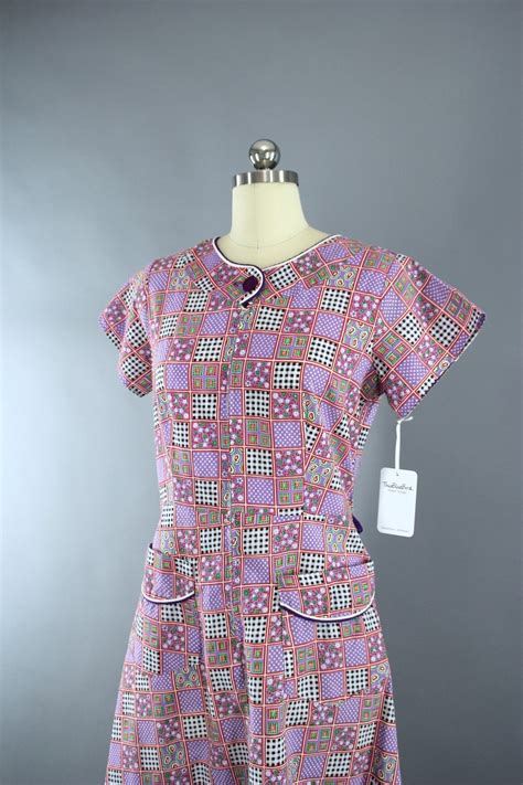 1950s Vintage Novelty Print Checkered Cotton Dress – ThisBlueBird