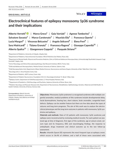 (PDF) Electroclinical features of epilepsy monosomy 1p36 syndrome and ...