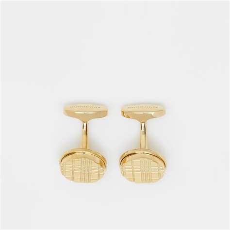 Gold-plated Check-engraved Round Cufflinks in Light - Men | Burberry United States