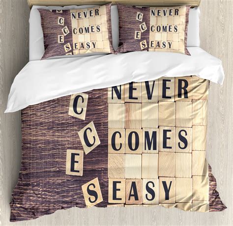 Inspirational Duvet Cover Set, Success Never Comes Easy Quote on Scribble Zen Lifestyle Saying ...