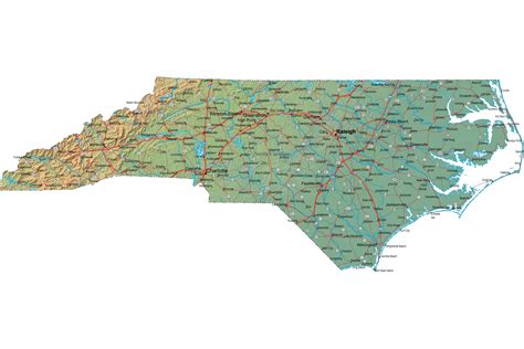 Detailed North Carolina Map - NC Terrain Map