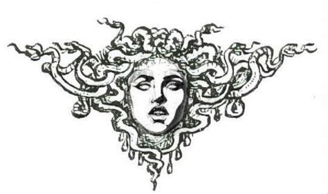 a drawing of a woman's face with snakes on her head