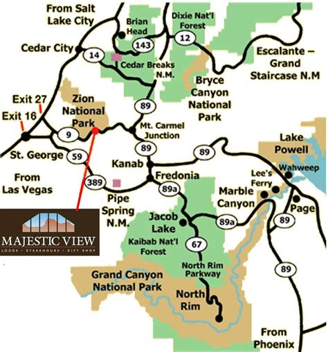 Majestic View Lodge Map Zion Canyon, Bryce Canyon, Zion National Park ...