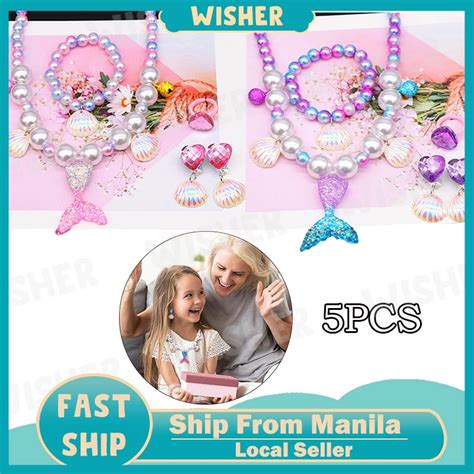 5pcs Mermaid Jewelry for Kids Birthday Gift Mermaid Princess Dress Up ...