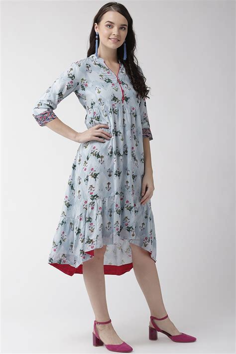 Viscose Printed Dress in Blue in 2020 | Print dress, Dresses, A line dress