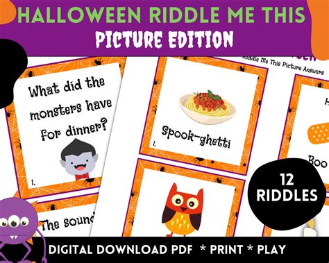 Halloween Riddles Party Game for Kids W/ Picture Answers Home - Etsy