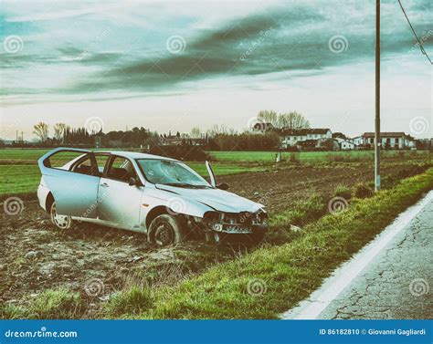 Car Accident. Wreckage at Road Side Stock Photo - Image of road, orange ...