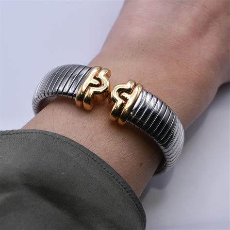 Bulgari 'Parentesi' Steel and 18k Yellow Gold Bracelet For Sale at 1stDibs