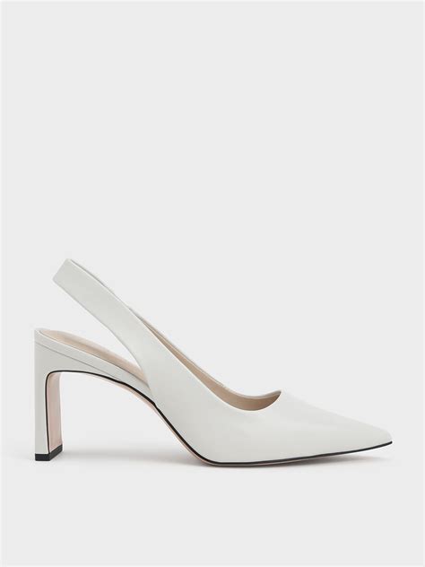 White Blade Heel Slingback Pumps - CHARLES & KEITH KH