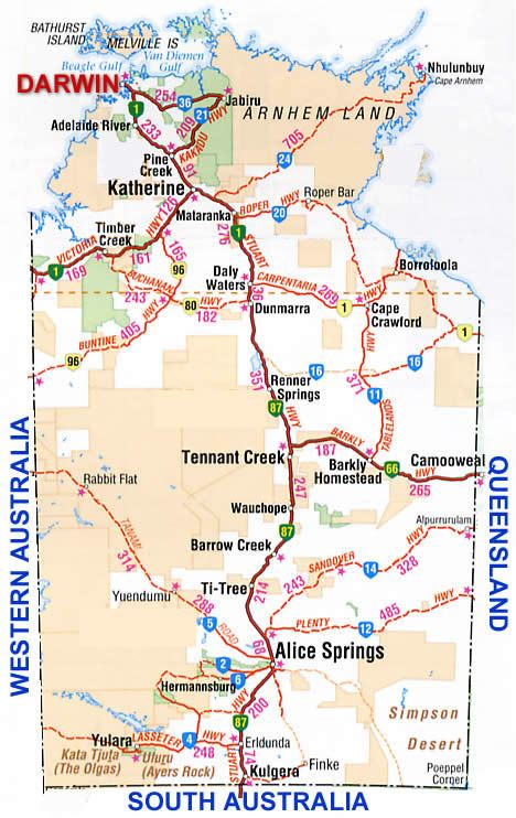 Road Map & Driving Directions for the Northern Territory NT Australia