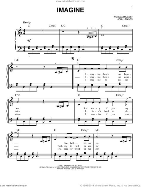 Lennon - Imagine sheet music (easy version 2) for piano solo | Sheet music, Piano sheet music ...