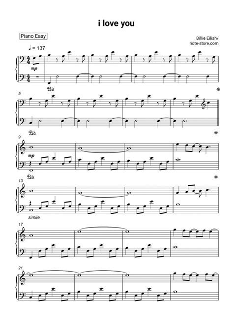 Billie Eilish - i love you sheet music for piano download | Piano.Easy SKU PEA0010991 at