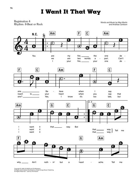 I Want It That Way by Backstreet Boys Sheet Music for E-Z Play Today at ...