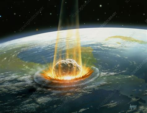 Artwork of the Chicxulub asteroid impact - Stock Image E402/0049 - Science Photo Library