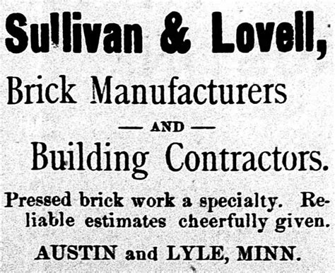 Sullivan & Lovell Brick Manufacturers and Building Contractors ad | Lyle Historical Society