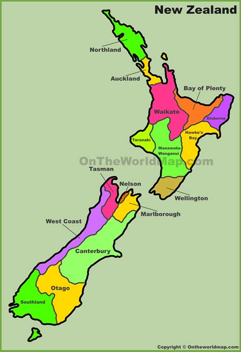 New Zealand regions map - Ontheworldmap.com