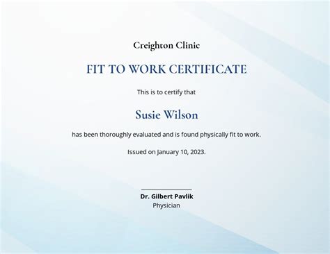 Fit to Work Certificate Template [Free PDF] - Word (DOC) | Google Docs