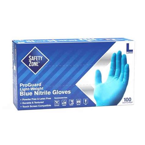 THE SAFETY ZONE GNPR-LG-1A Powder Free Nitrile Disposable Gloves, Blue ...