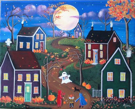 Ghosts, Goblins and Ghouls Night Halloween Folk Art Print - Etsy