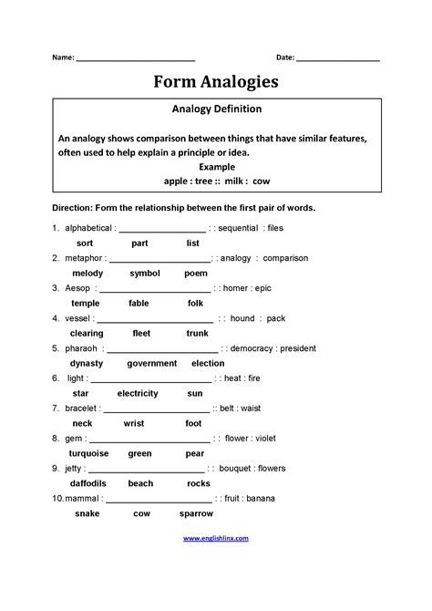 Analogy Worksheets For Middle School Printables - Printable Worksheets