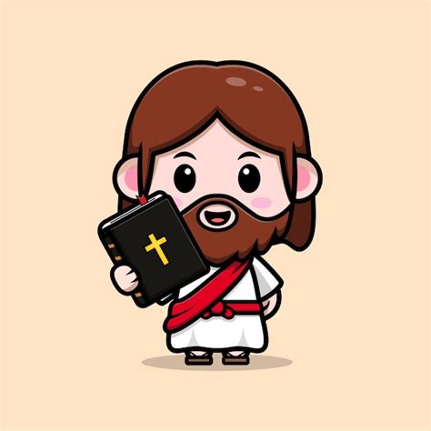 Premium Vector | Cute jesus christ holding bible vector cartoon christian illustration