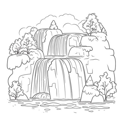 Desenho De Páginas Para Colorir Brancas E Pretas Com Um Esboço Cascata ...