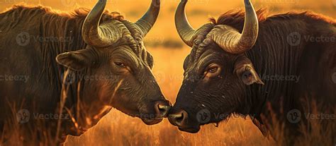 Two African Cape Buffalo locking horns Generative AI 26202793 Stock ...