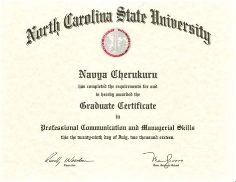 Navya NC State MBA Certificate