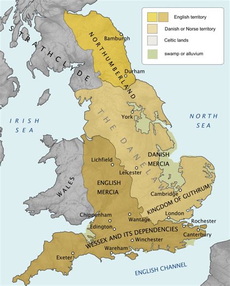 A map of Danelaw in circa 878. Image source: www.crimsonhistory.wordpress.com | History of ...